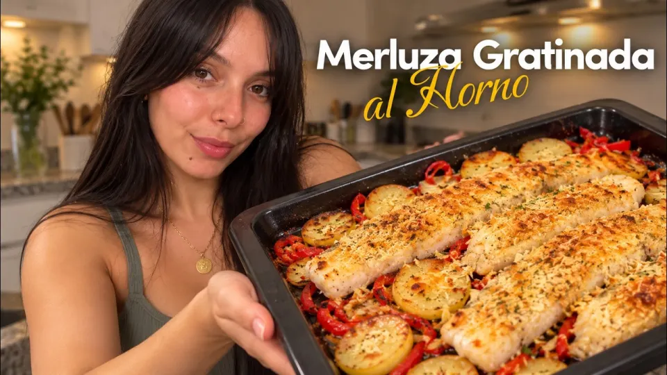 Merluza Gratinada al Horno: con papas, morrón y pan rallado en una sola bandeja